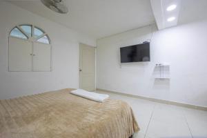 卡塔赫纳Apartamento en Casa Dandy的白色的客房配有床和平面电视。