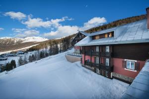 利维尼奥Alpen Resort Bivio的雪中建筑物的空中景观
