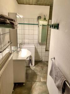 米卢斯L’Alsacien Cosy : Duplex - Netflix - Wifi/Fibre的白色的浴室设有水槽和镜子