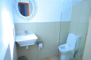 开普敦Lalibela gust house 2的一间带水槽、卫生间和镜子的浴室