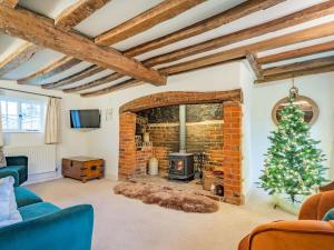 WarboroughThe Cottage的客厅设有壁炉和圣诞树