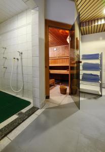 采尔马特西米酒店的带淋浴的浴室和玻璃门