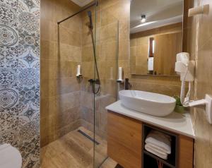 莫斯塔尔Hotel Sinan Han的一间带水槽和淋浴的浴室