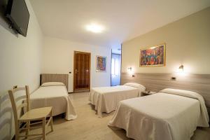 Noventa VicentinaHotel da Romagnolo的客房设有三张床和一台平面电视。