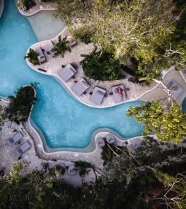 图卢姆Hotel Muaré & Spa Tulum的享有度假村游泳池的空中景致