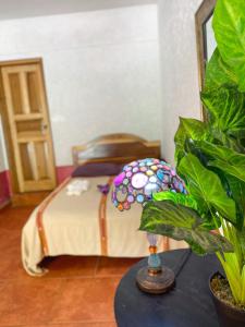 兰金El Mirador de Tansu的一间卧室配有一张床和盆栽植物