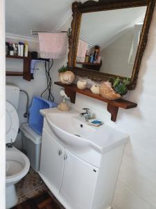 布德瓦Stone house Djakonovic的一间带水槽和镜子的浴室