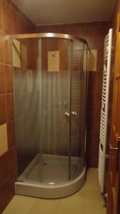 Felsőtold费尔索弗加多住宿加早餐旅馆的浴室里设有玻璃门淋浴