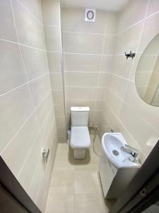 第比利斯HOSTEL NUMBER 49的一间带卫生间和水槽的小浴室