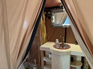 梅尔祖卡Luxury traditional Tent Camp的一间带水槽和镜子的浴室