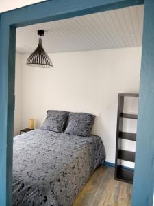 ChoiseyLe JOËL appartement F1 de 21 m²的一间卧室配有一张蓝色框床和梯子