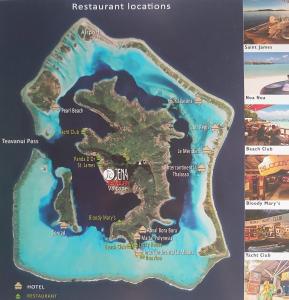 波拉波拉Raihei Auberge de jeunesse Chez l'habitant à Bora Bora的a map of the island of restitution locations
