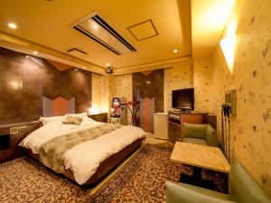 京都圣马丁酒店（成人专用）的一间卧室配有一张床、一台电视和一张沙发