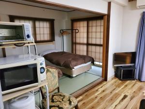 白马村Hakuba Inn Bloom的一间医院间,配有床和电视