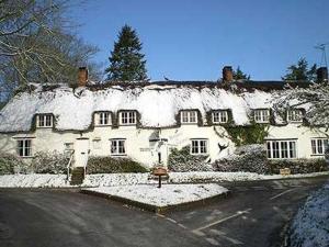 Alton PancrasBrace of Pheasants的屋顶上积雪的白色大房子