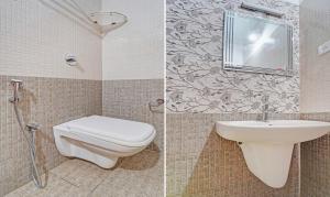 马迪凯里Treebo Trend Alaka Rester Homestay的浴室的两张照片,配有卫生间和水槽