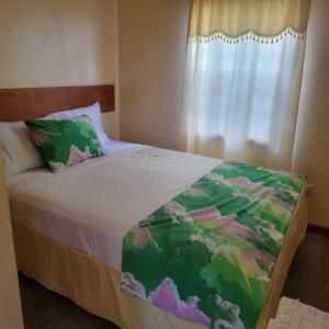 昂斯拉雷区Tropical Paradise View的一间卧室配有一张床,窗户配有床罩