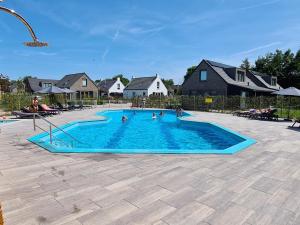 荷属圣马丁Chalet 536 op Recreatiepark De Wielen的一群人在游泳池里