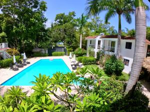 苏莎亚布兰科珊瑚酒店的棕榈树屋前的游泳池