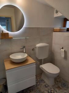 BidognoCasa di vacanza in Capriasca ( Lugano )的一间带卫生间、水槽和镜子的浴室