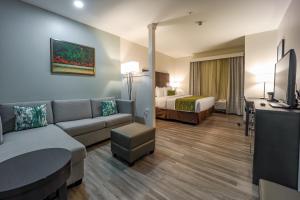 Tobago IslandComfort Inn & Suites Tobago的酒店客房设有一张沙发和一张床