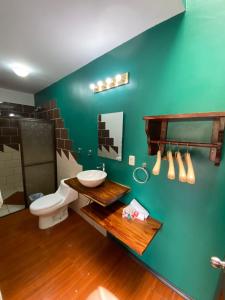 UpalaHotel Wilson Upala的绿色浴室设有水槽和卫生间