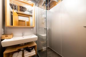 滨湖采尔阿兹特公寓酒店的一间带水槽和淋浴的浴室