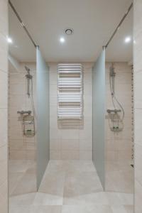 厄尔科Horeka Hotel & SPA的带淋浴的浴室和玻璃门