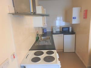阿什顿下安林恩2 bedroom apartment in Greater Manchester的小厨房配有炉灶和水槽