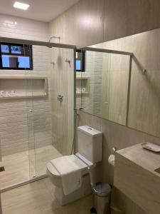 特雷西纳HOTEL CORTESE的一间带卫生间和玻璃淋浴间的浴室
