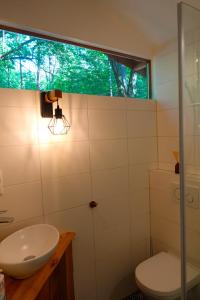 赫鲁斯贝克Panorama Hut的一间带卫生间、水槽和窗户的浴室