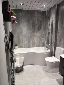布莱克本The Ribchester Arms的带浴缸、卫生间和盥洗盆的浴室