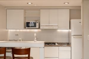 罗萨里奥Carat Apart Boutique的白色的厨房配有水槽和微波炉