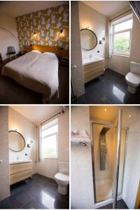 巴拉特里乐斯卡佩德酒店的卧室配有一张床和一间浴室的三幅图片