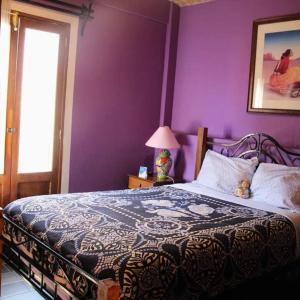 瓜纳华托Casa Jardín的一间卧室配有一张紫色墙壁的床