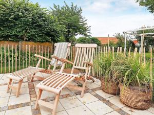赛比4 person holiday home in S by的两把木椅坐在植物旁的庭院