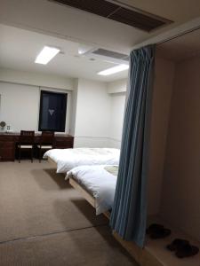 松本Guest House Ichiyama Shukuba的一间设有两张床和电视的房间