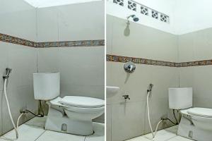 古邦OYO 91720 Hotel Yotowawa的浴室的两张照片,配有卫生间和水槽