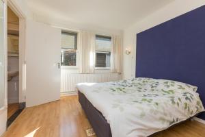 佐特兰德Holidayhouse - Oranjeplein 23 Zoutelande的一间卧室设有一张床和蓝色的墙壁