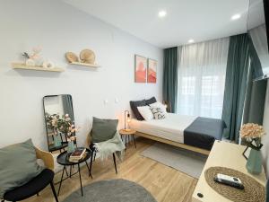 马德里Villa Verde的一间卧室设有一张床和一间客厅。