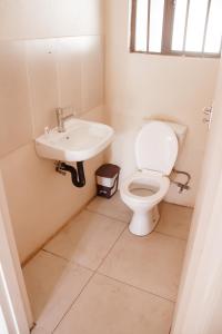 卡萨内Leeville Guesthouse的一间带卫生间和水槽的浴室