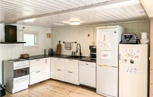 格尔斯维克4 Bedroom Stunning Home In Gressvik的厨房配有白色家电和白色橱柜