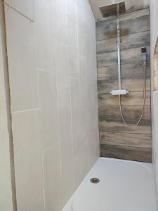 奥尔沃L'Absolu的浴室设有白色瓷砖淋浴。