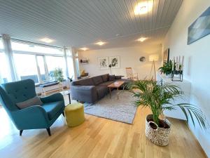 雷克雅未克Cosy and spacious apartment in Reykjavik的客厅配有沙发和桌子