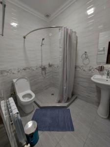 撒马尔罕MUSAVVIR的带淋浴、卫生间和盥洗盆的浴室
