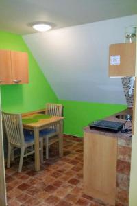 哈拉霍夫Studio Rieger 4 by Interhome的厨房配有桌子和绿色的墙壁