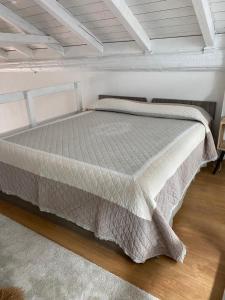 塞那哥La casetta的卧室内的一张大床,拥有白色的天花板