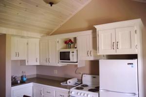 北拉斯蒂科Rustico Acres Cottages的厨房配有白色橱柜和白色冰箱。