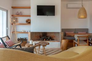 埃斯特雷莫斯Reflexos D'Alma Turismo Rural的带沙发和壁炉的客厅