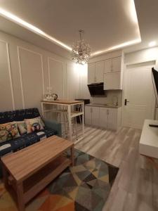 名古屋HOM Penuin Batam的带沙发的客厅和厨房